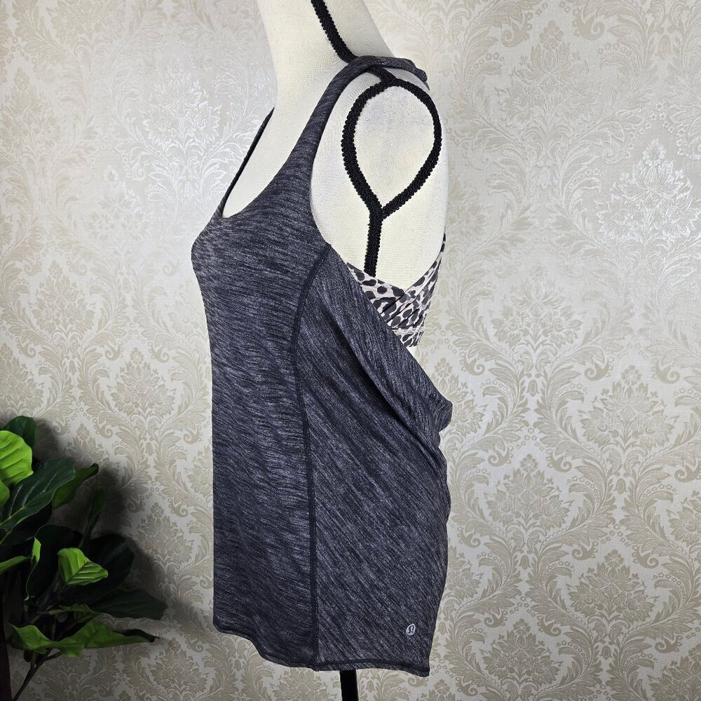 Lululemon Size 6 Gray Tank with Dotted Strappy Sports Bra Built In Drape Back - Picture 4 of 12